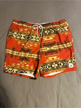 Pendleton Highland Peak Shoreside Swim Trunks Orange Aztec Geometric XL